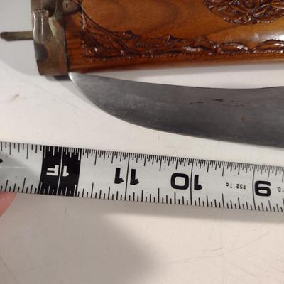 Vintage Knife and Fork Carving Set- Hand Carved Handles and Wood Sheath