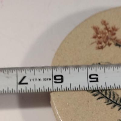 Artist Signed Handmade Pottery Trivet with Botanical Design- Approx 6" in Diameter