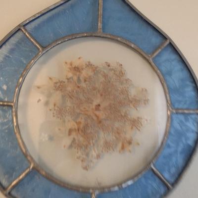 Stained Glass Suncatcher with Botanical Center- Approx 10" x 8"