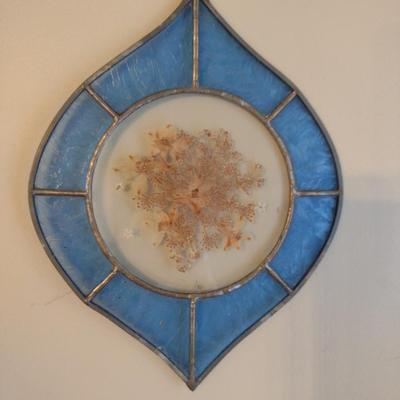 Stained Glass Suncatcher with Botanical Center- Approx 10" x 8"