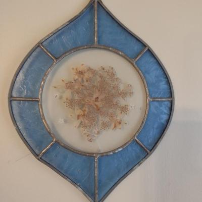 Stained Glass Suncatcher with Botanical Center- Approx 10" x 8"