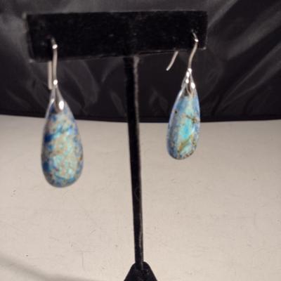 Natural Stone Tear Drop Shaped Dangle Earrings- Approx 2" Long (#2)