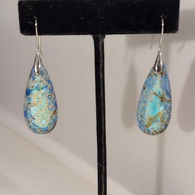 Natural Stone Tear Drop Shaped Dangle Earrings- Approx 2" Long (#2)
