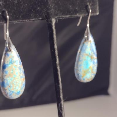 Natural Stone Tear Drop Shaped Dangle Earrings- Approx 2" Long (#2)