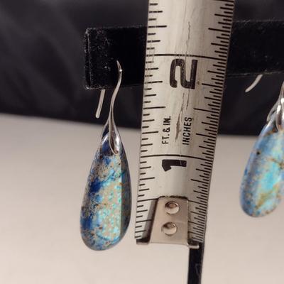 Natural Stone Tear Drop Shaped Dangle Earrings- Approx 2" Long (#2)