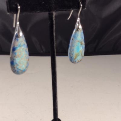 Natural Stone Tear Drop Shaped Dangle Earrings- Approx 2" Long (#2)