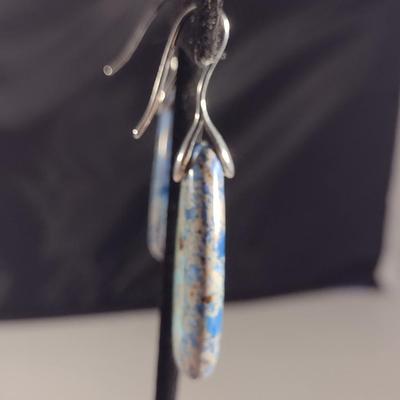 Natural Stone Tear Drop Shaped Dangle Earrings- Approx 2" Long (#2)