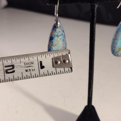 Natural Stone Tear Drop Shaped Dangle Earrings- Approx 2" Long (#2)