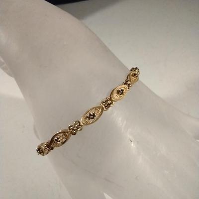 18 Karat Gold Over Silver Tennis Bracelet with Sapphire- Approx 7" Long (#4)