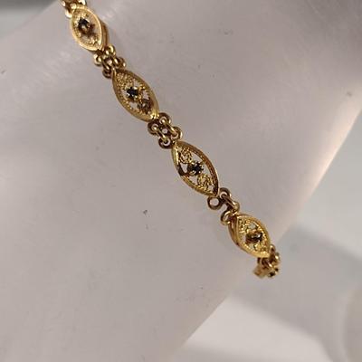 18 Karat Gold Over Silver Tennis Bracelet with Sapphire- Approx 7" Long (#4)