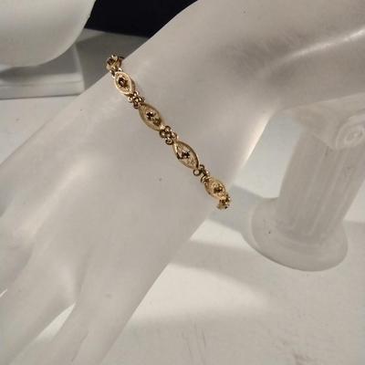 18 Karat Gold Over Silver Tennis Bracelet with Sapphire- Approx 7" Long (#4)