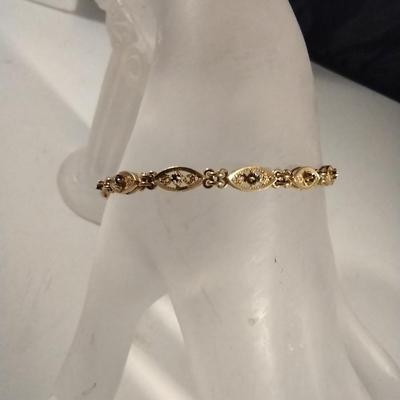 18 Karat Gold Over Silver Tennis Bracelet with Sapphire- Approx 7" Long (#4)