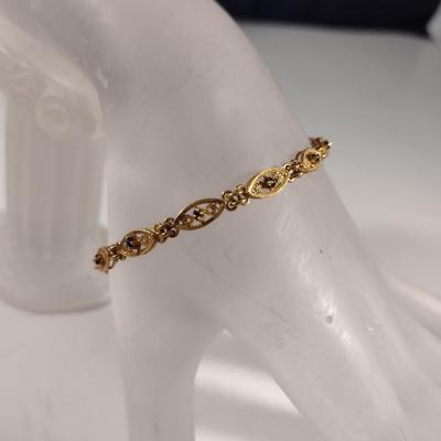 18 Karat Gold Over Silver Tennis Bracelet with Sapphire- Approx 7" Long (#4)