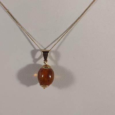 14 Karat Yellow Gold Necklace with Amber Pendant (#7)