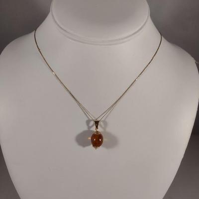 14 Karat Yellow Gold Necklace with Amber Pendant (#7)