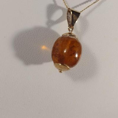 14 Karat Yellow Gold Necklace with Amber Pendant (#7)