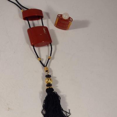 Vintage Yves Saint Laurent YSL Opium Perfume Tassel Pendant Necklace (#9)