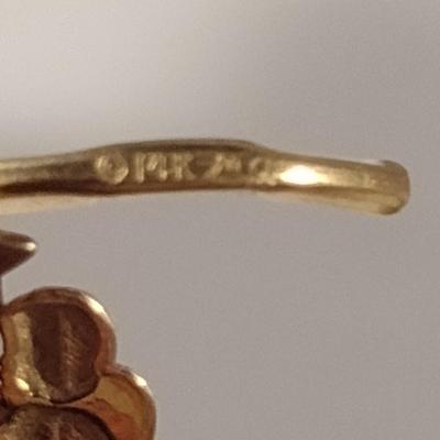 14 Karat Yellow and White Gold Moon and Cherub Design Dangle Earrings- Approx Weight 1.9 Grams (#10)