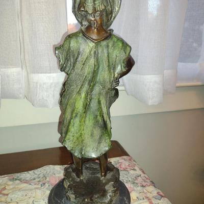 Signed Reproduction "Harvest Time Girl" by J. Morie Heavy Bronze Statue- Approx 16" Tall