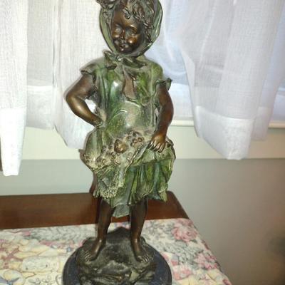 Signed Reproduction "Harvest Time Girl" by J. Morie Heavy Bronze Statue- Approx 16" Tall