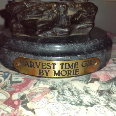 Signed Reproduction "Harvest Time Girl" by J. Morie Heavy Bronze Statue- Approx 16" Tall
