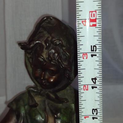 Signed Reproduction "Harvest Time Girl" by J. Morie Heavy Bronze Statue- Approx 16" Tall
