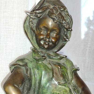 Signed Reproduction "Harvest Time Girl" by J. Morie Heavy Bronze Statue- Approx 16" Tall