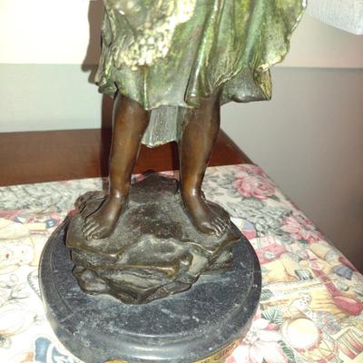 Signed Reproduction "Harvest Time Girl" by J. Morie Heavy Bronze Statue- Approx 16" Tall