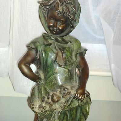 Signed Reproduction "Harvest Time Girl" by J. Morie Heavy Bronze Statue- Approx 16" Tall