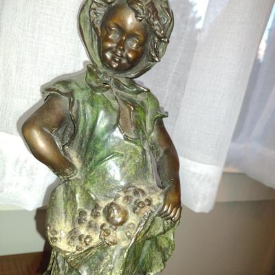 Signed Reproduction "Harvest Time Girl" by J. Morie Heavy Bronze Statue- Approx 16" Tall