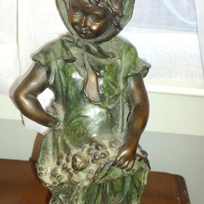 Signed Reproduction "Harvest Time Girl" by J. Morie Heavy Bronze Statue- Approx 16" Tall