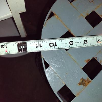 Pair of Plant Stands- One Wooden Corner Stand, One Metal Round Stand