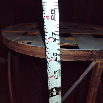 Pair of Plant Stands- One Wooden Corner Stand, One Metal Round Stand
