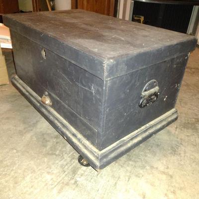 Vintage Wooden Rolling Tool Box with Contents