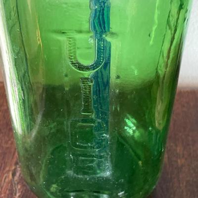 Port Wine bottle and vintage green juice/water jar
