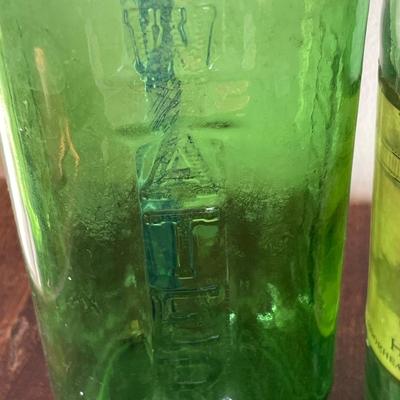 Port Wine bottle and vintage green juice/water jar