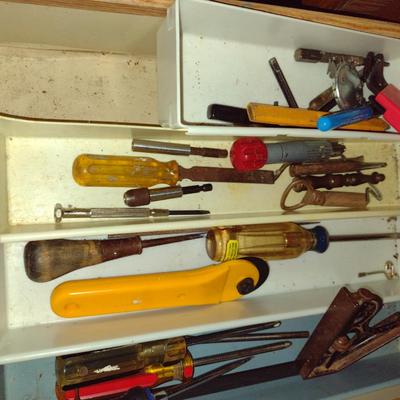 Assorted Tools and Contents of Work Bench