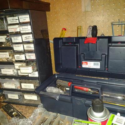 Assorted Tools and Contents of Work Bench