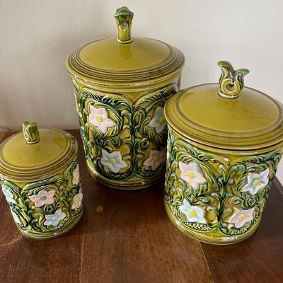 Lefton Green with pick flowers canister set