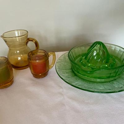 Amber and green depression glass