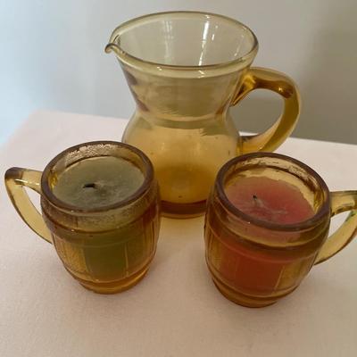 Amber and green depression glass