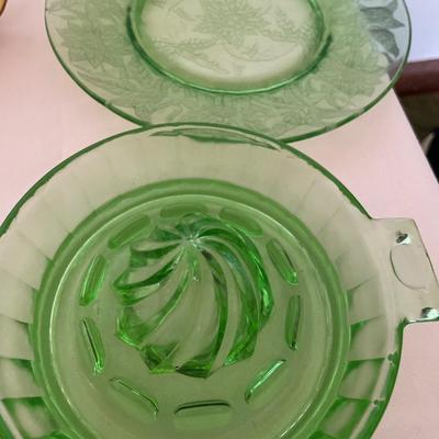 Amber and green depression glass