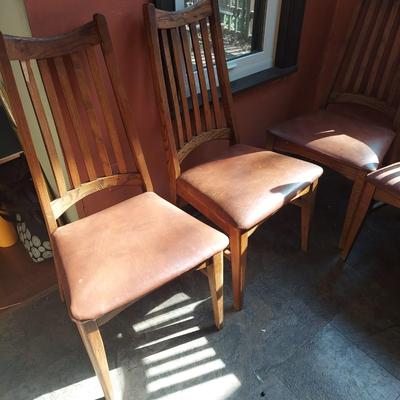 Six Wooden Dining Chairs w/ Leather Seats (K-BBL)