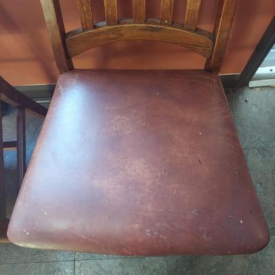 Six Wooden Dining Chairs w/ Leather Seats (K-BBL)