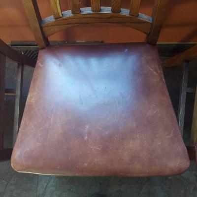 Six Wooden Dining Chairs w/ Leather Seats (K-BBL)