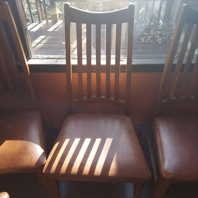 Six Wooden Dining Chairs w/ Leather Seats (K-BBL)