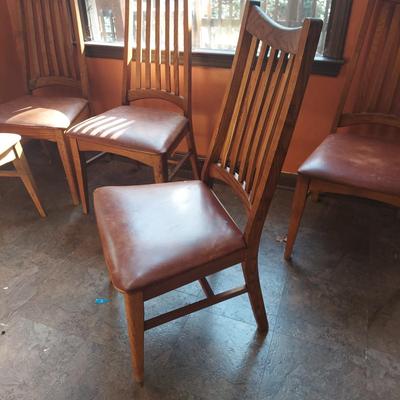 Six Wooden Dining Chairs w/ Leather Seats (K-BBL)