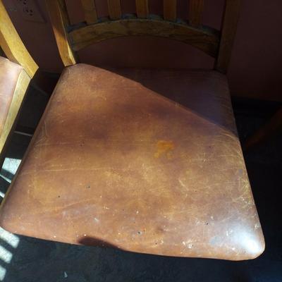 Six Wooden Dining Chairs w/ Leather Seats (K-BBL)