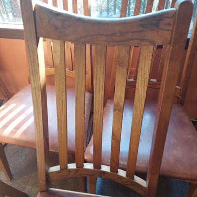 Six Wooden Dining Chairs w/ Leather Seats (K-BBL)