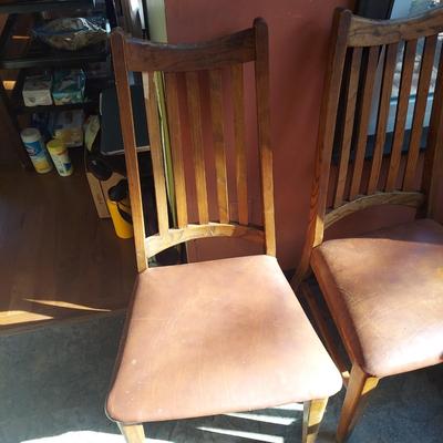 Six Wooden Dining Chairs w/ Leather Seats (K-BBL)